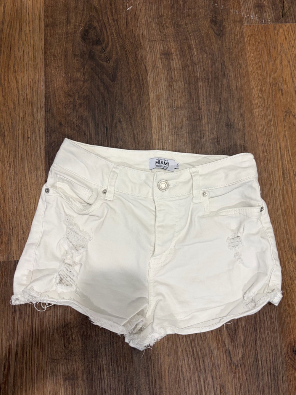 Charlotte Russe Cream Distressed Girls Denim Shorts